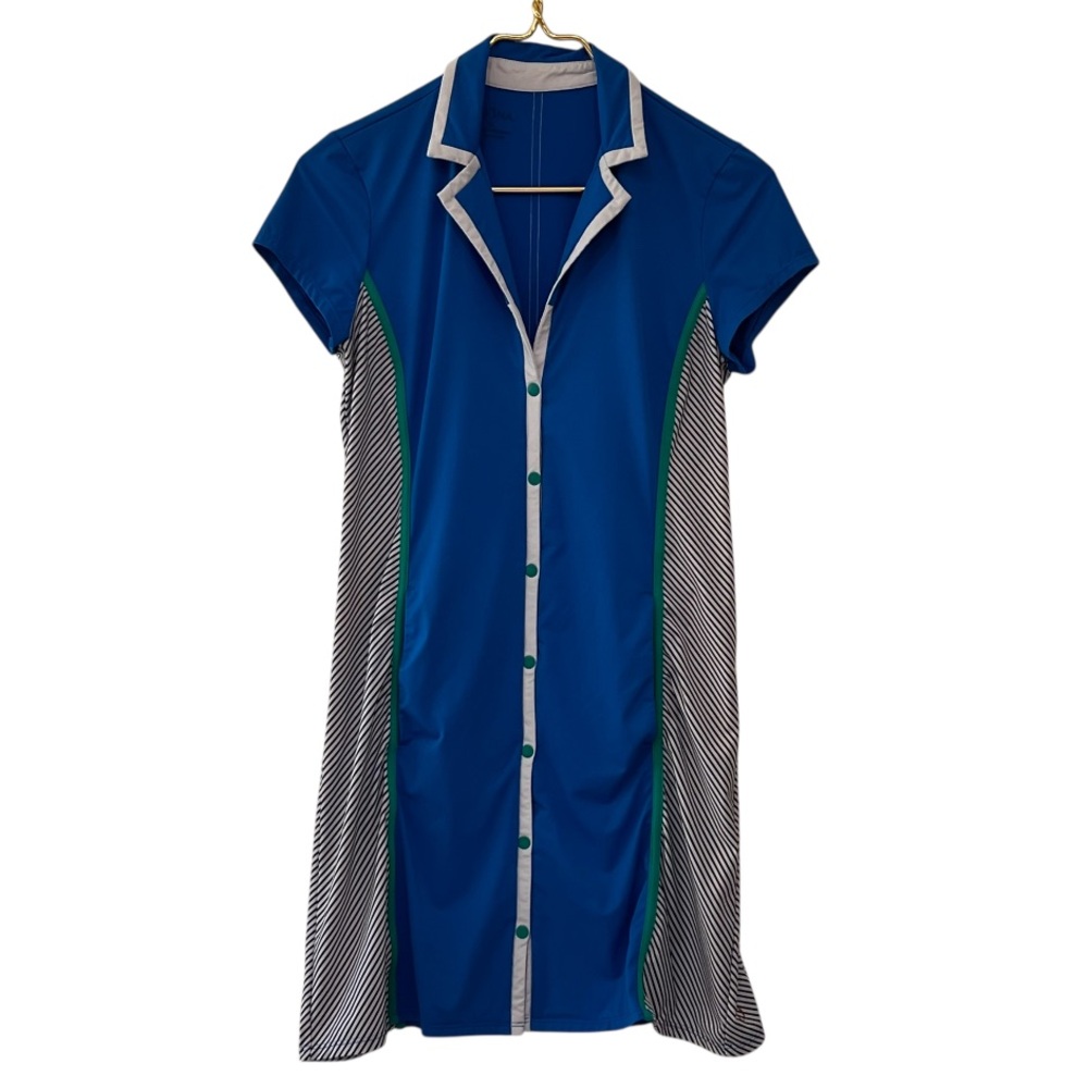 Kinona Blue Polo Shirt Dress with Striped Side Panels
